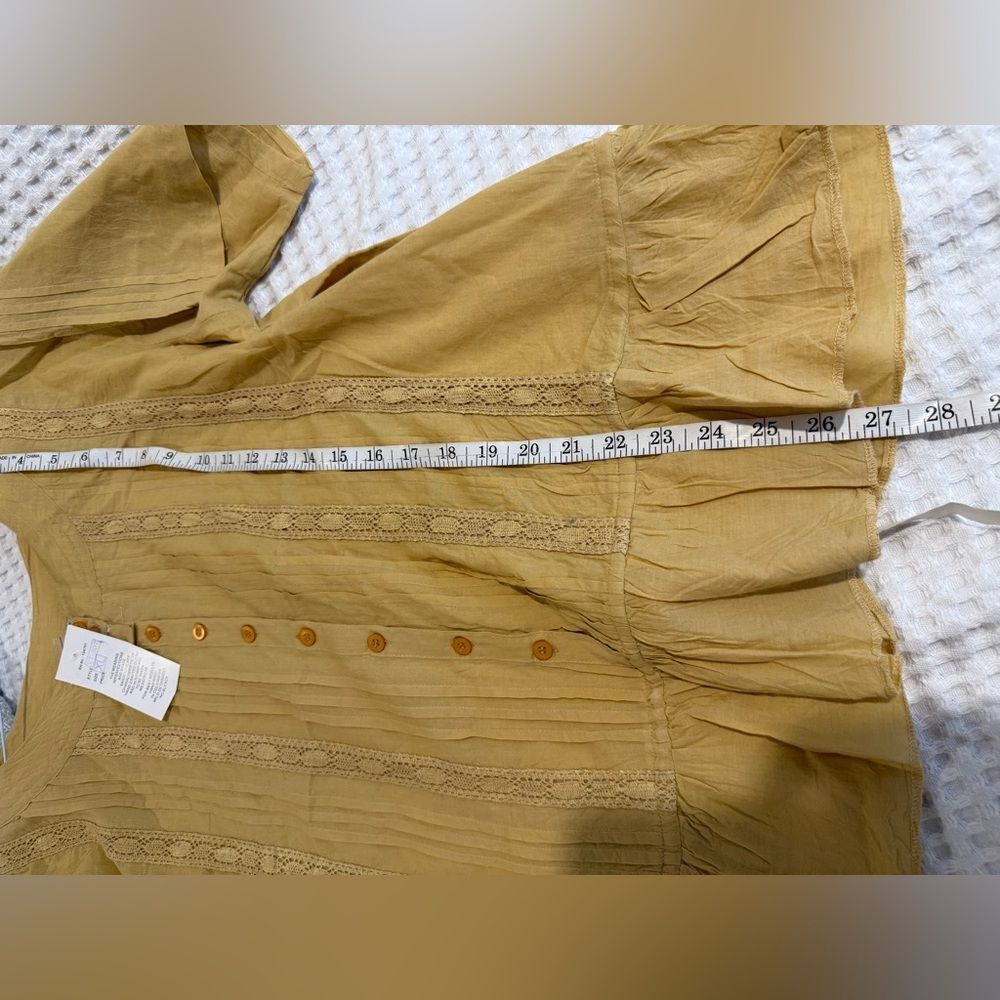 New Vintage Advance Apparels Creek Mustard Button-Down Peplum Blouse with lace - Picture 6 of 8